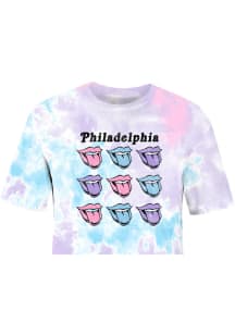 Uscape Philadelphia Womens Light Blue Pastel Lips Short Sleeve T-Shirt