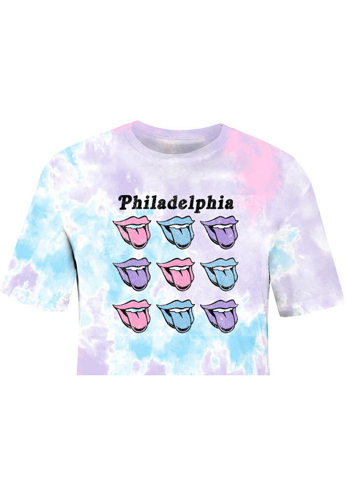 Philadelphia Women's Tie-Dye Pastel Lips Cropped Short Sleeve T-Shirt