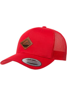Uscape Dallas Ft Worth Faux Leather Patch Trucker Adjustable Hat - Red