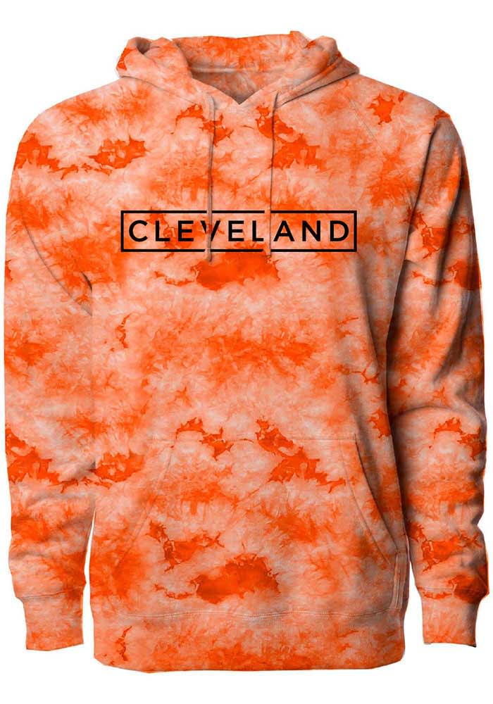 Cleveland Mens Orange Tie Dye Simple Box Long Sleeve Hoodie
