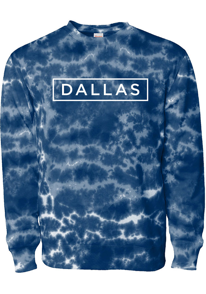 Dallas Navy Blue Tie Dye Simple Box Long Sleeve Crew Sweatshirt