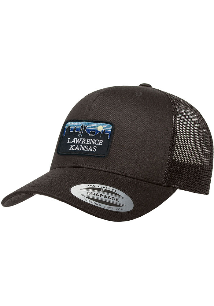 Kansas Retro Skyline Patch Trucker Elevated Trucker Adjustable Hat - Black