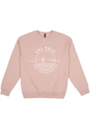 Cal Poly Mustangs Mens Pink Premium Heavyweight Long Sleeve Crew Sweatshirt