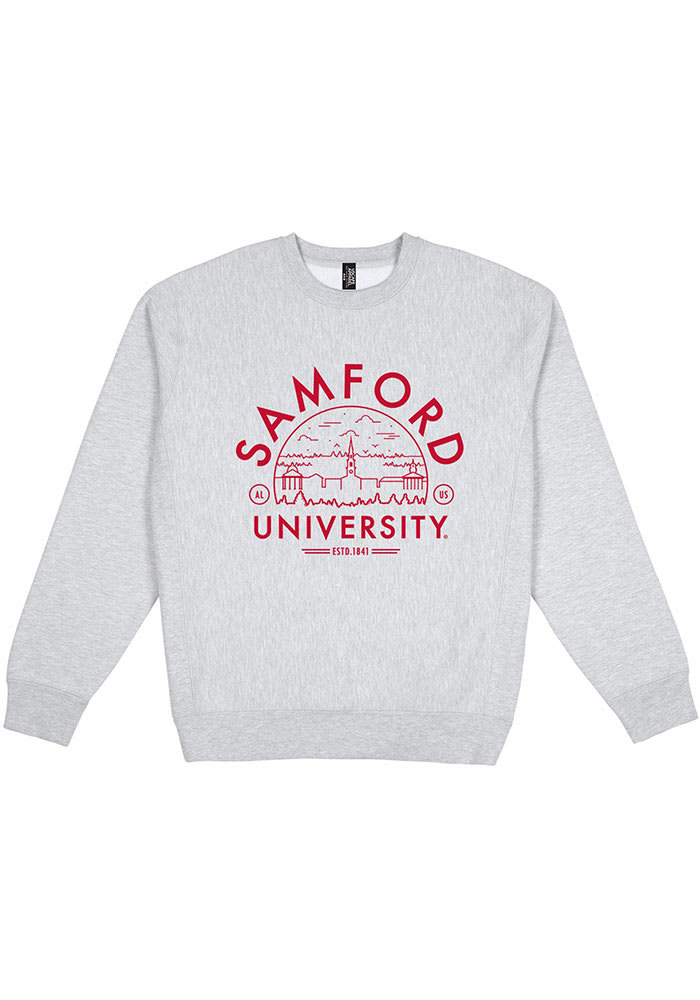 Samford University Bulldogs Mens Grey Premium Heavyweight Long Sleeve Crew Sweatshirt