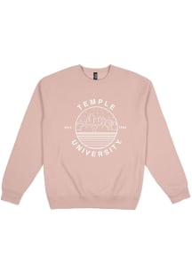 Uscape Temple Owls Mens Pink Premium Heavyweight Long Sleeve Crew Sweatshirt