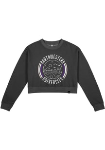 Uscape Northwestern Wildcats Womens Black Fleece Cropped Crew Sweatshirt