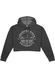 LSU Tigers Womens Black Fleece Cropped Hooded Sweatshirt