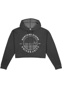 Uscape Northwestern Wildcats Womens Black Fleece Cropped Hooded Sweatshirt