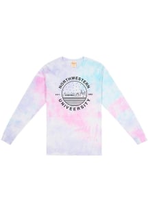 Womens Northwestern Wildcats Pink Uscape Pastel Tie Dye LS Tee