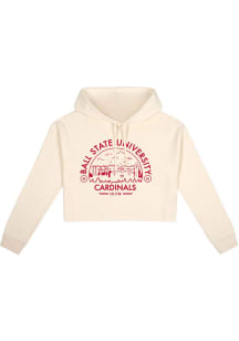 Uscape Ball State Cardinals Womens White Fleece Cropped Hooded Sweatshirt