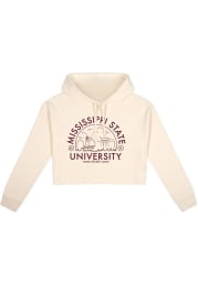 Mississippi State Bulldogs Womens White Fleece Cropped Hooded Sweatshirt