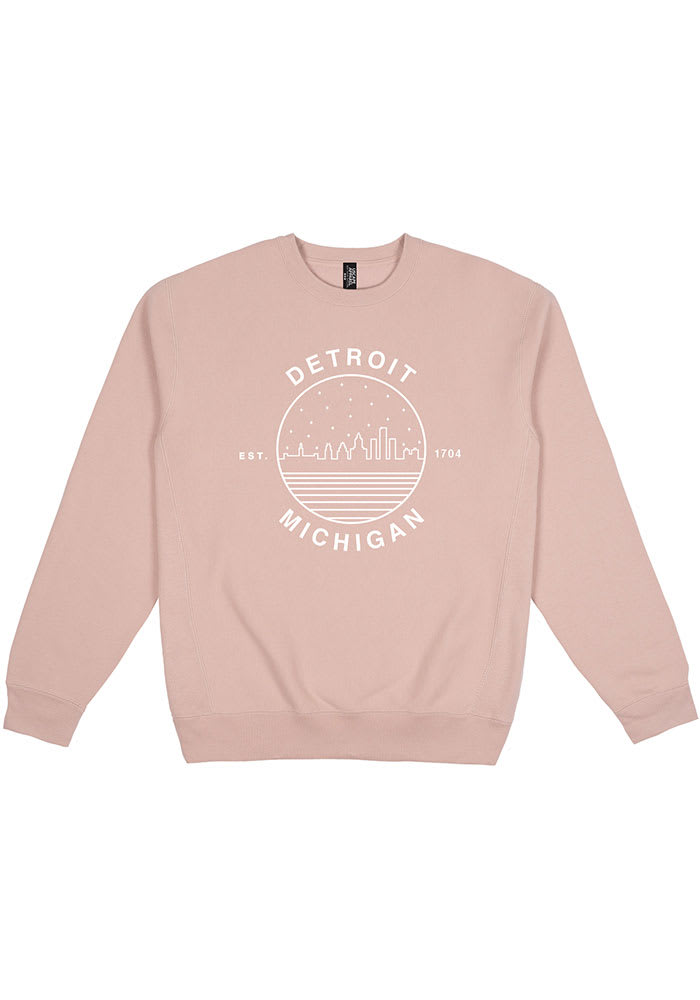 Detroit Mens Pink Premium Heavyweight Long Sleeve Crew Sweatshirt