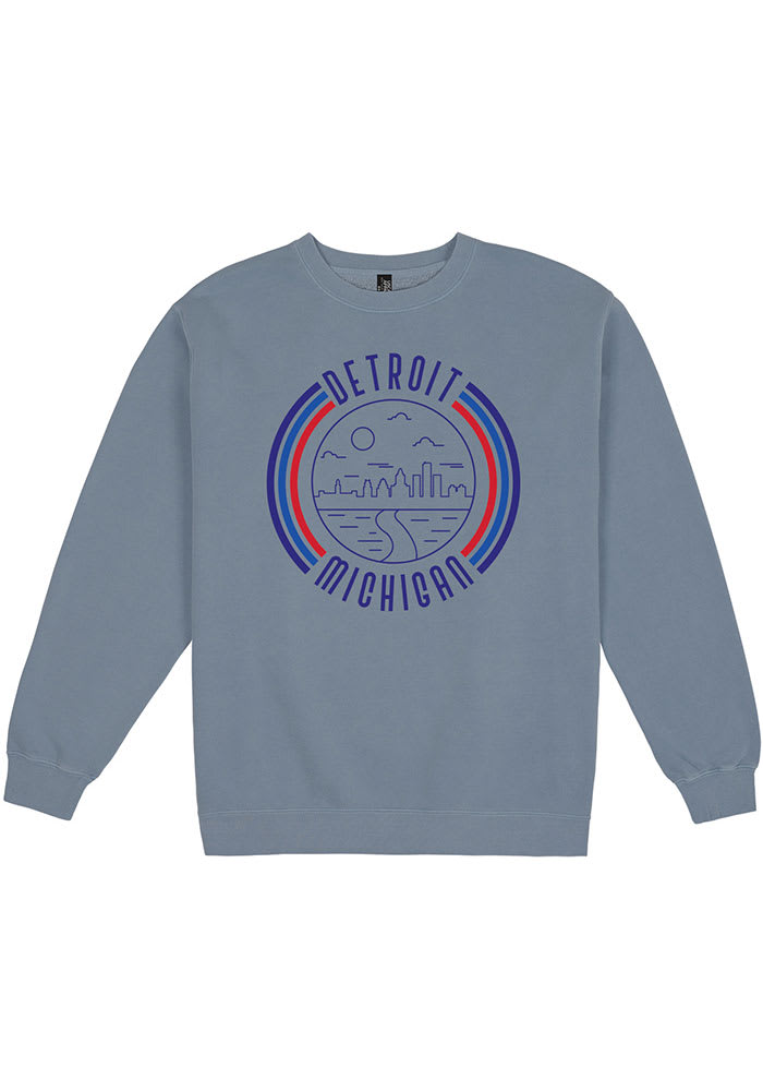 Detroit Mens Blue Fleece Long Sleeve Crew Sweatshirt