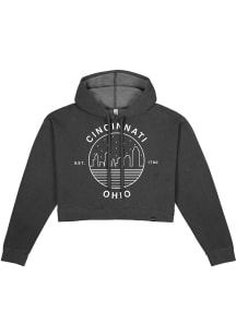 Uscape Cincinnati Womens Black Fleece Cropped Hooded Sweatshirt
