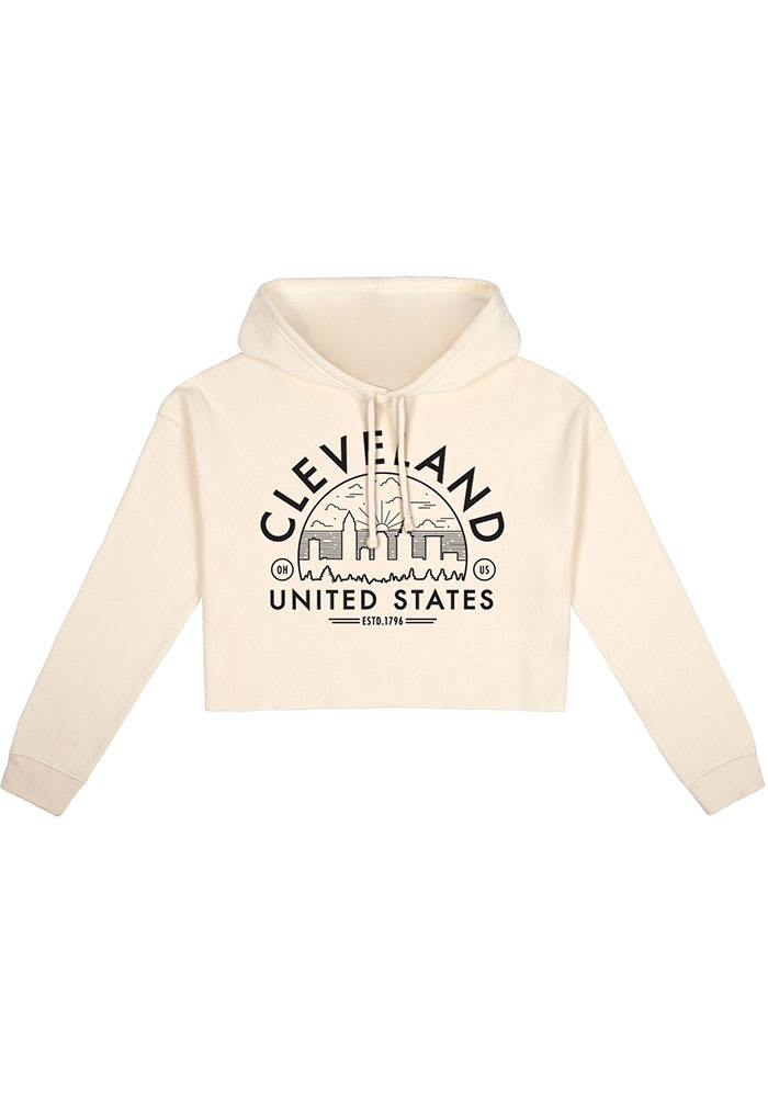 Uscape Cleveland Womens White Fleece Cropped Hooded Sweatshirt