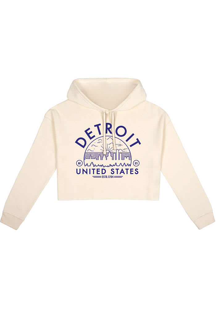 Detroit Womens White Fleece Cropped Hooded Sweatshirt