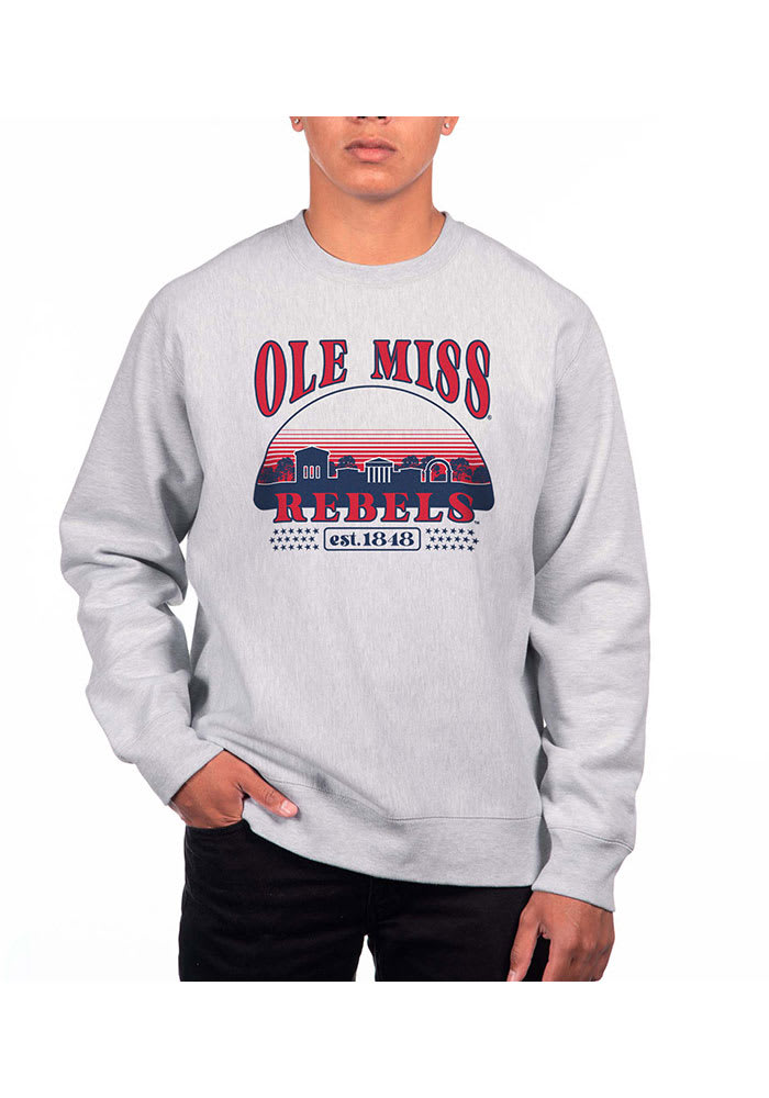 Uscape Ole Miss Rebels Mens Grey Heather Heavyweight Long Sleeve Crew Sweatshirt