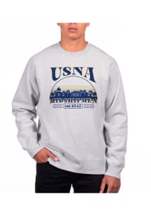 Uscape Navy Midshipmen Mens Grey Heather Heavyweight Long Sleeve Crew Sweatshirt