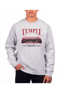 Uscape Temple Owls Mens Grey Heather Heavyweight Long Sleeve Crew Sweatshirt