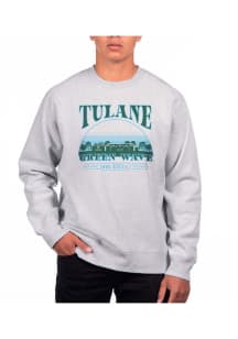 Uscape Tulane Green Wave Mens Grey Heather Heavyweight Long Sleeve Crew Sweatshirt