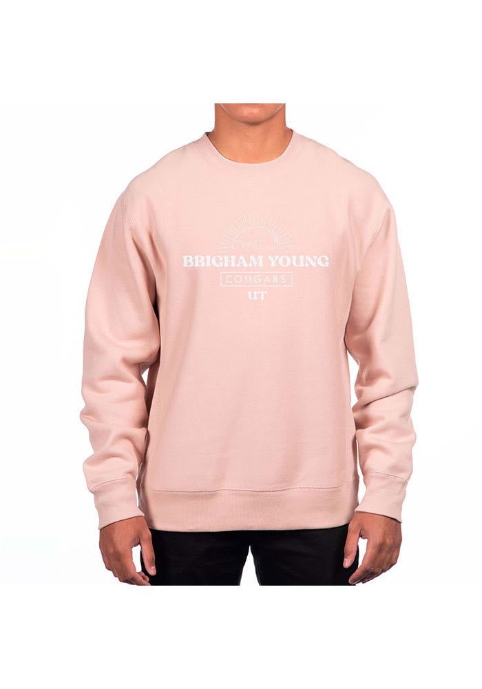 BYU Cougars Mens Pink Heavyweight Long Sleeve Crew Sweatshirt