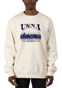 Uscape Navy Midshipmen Mens White Heavyweight Long Sleeve Crew Sweatshirt