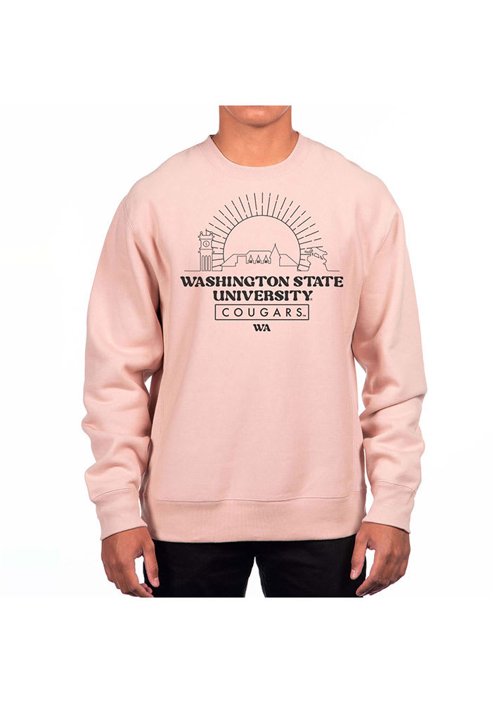 Washington State Cougars Mens Pink Heavyweight Long Sleeve Crew Sweatshirt