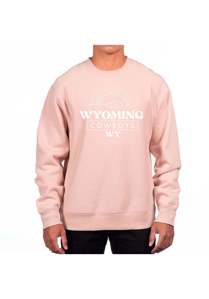 Wyoming Cowboys Mens Pink Heavyweight Long Sleeve Crew Sweatshirt