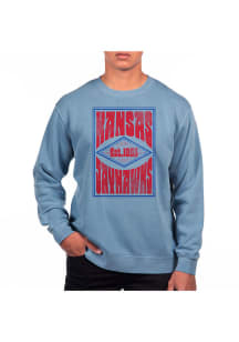 Uscape Kansas Jayhawks Mens Blue Pigment Dyed Long Sleeve Crew Sweatshirt
