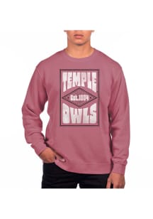 Uscape Temple Owls Mens Maroon Pigment Dyed Long Sleeve Crew Sweatshirt