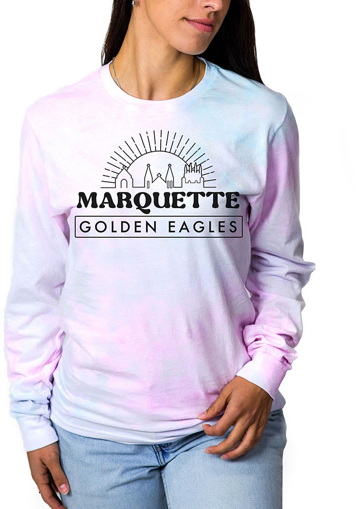 Marquette Golden Eagles Womens Pink Pastel Cloud Tie Dye LS Tee