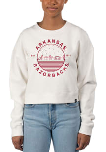 Uscape Arkansas Razorbacks Womens Ivory Pigment Dyed Crop Crew Sweatshirt
