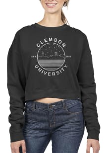 Uscape Clemson Tigers Womens Black Pigment Dyed Crop Crew Sweatshirt
