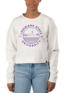 Uscape LSU Tigers Womens Ivory Pigment Dyed Crop Crew Sweatshirt