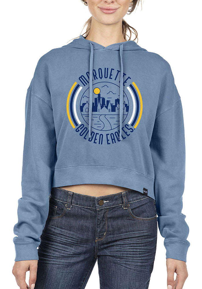 Marquette Golden Eagles Womens Blue Pigment Dyed Crop Hooded Sweatshirt