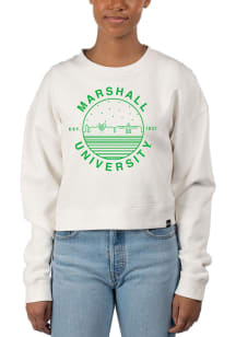 Uscape Marshall Thundering Herd Womens Ivory Pigment Dyed Crop Crew Sweatshirt