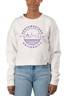 Womens Northwestern Wildcats Ivory Uscape Pigment Dyed Crop Crew Sweatshirt