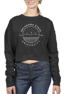 Uscape Oklahoma State Cowboys Womens Black Pigment Dyed Crop Crew Sweatshirt