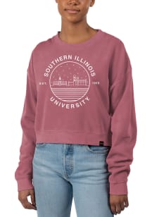 Uscape Southern Illinois Salukis Womens Maroon Pigment Dyed Crop Crew Sweatshirt