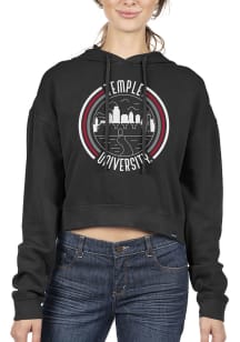 Uscape Temple Owls Womens Black Pigment Dyed Crop Hooded Sweatshirt
