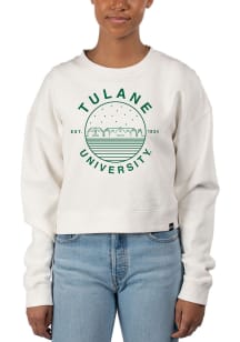 Uscape Tulane Green Wave Womens Ivory Pigment Dyed Crop Crew Sweatshirt