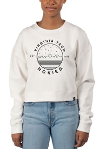 Uscape Virginia Tech Hokies Womens Ivory Pigment Dyed Crop Crew Sweatshirt