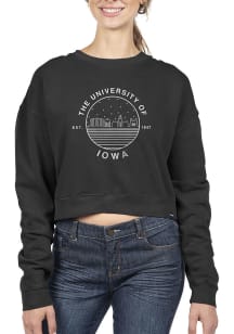 Uscape Iowa Hawkeyes Womens Black Pigment Dyed Crop Crew Sweatshirt