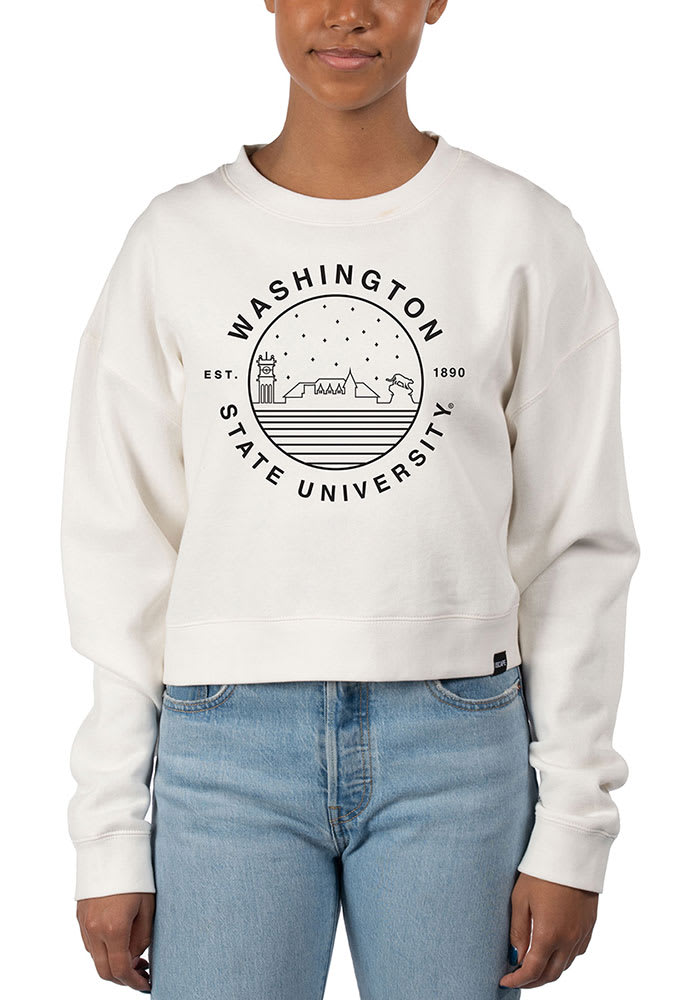 Washington State Cougars Womens Ivory Pigment Dyed Crop Crew Sweatshirt