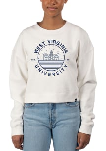 Uscape West Virginia Mountaineers Womens Ivory Pigment Dyed Crop Crew Sweatshirt