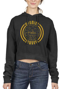 Uscape Wyoming Cowboys Womens Black Pigment Dyed Crop Hooded Sweatshirt