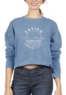 Uscape Xavier Musketeers Womens Blue Pigment Dyed Crop Crew Sweatshirt