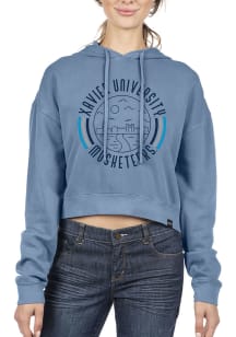 Uscape Xavier Musketeers Womens Blue Pigment Dyed Crop Hooded Sweatshirt