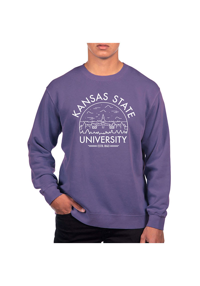 Uscape K-State Wildcats Mens Purple Pigment Dyed Long Sleeve Crew Sweatshirt