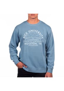 Uscape Rice Owls Mens Blue Pigment Dyed Long Sleeve Crew Sweatshirt